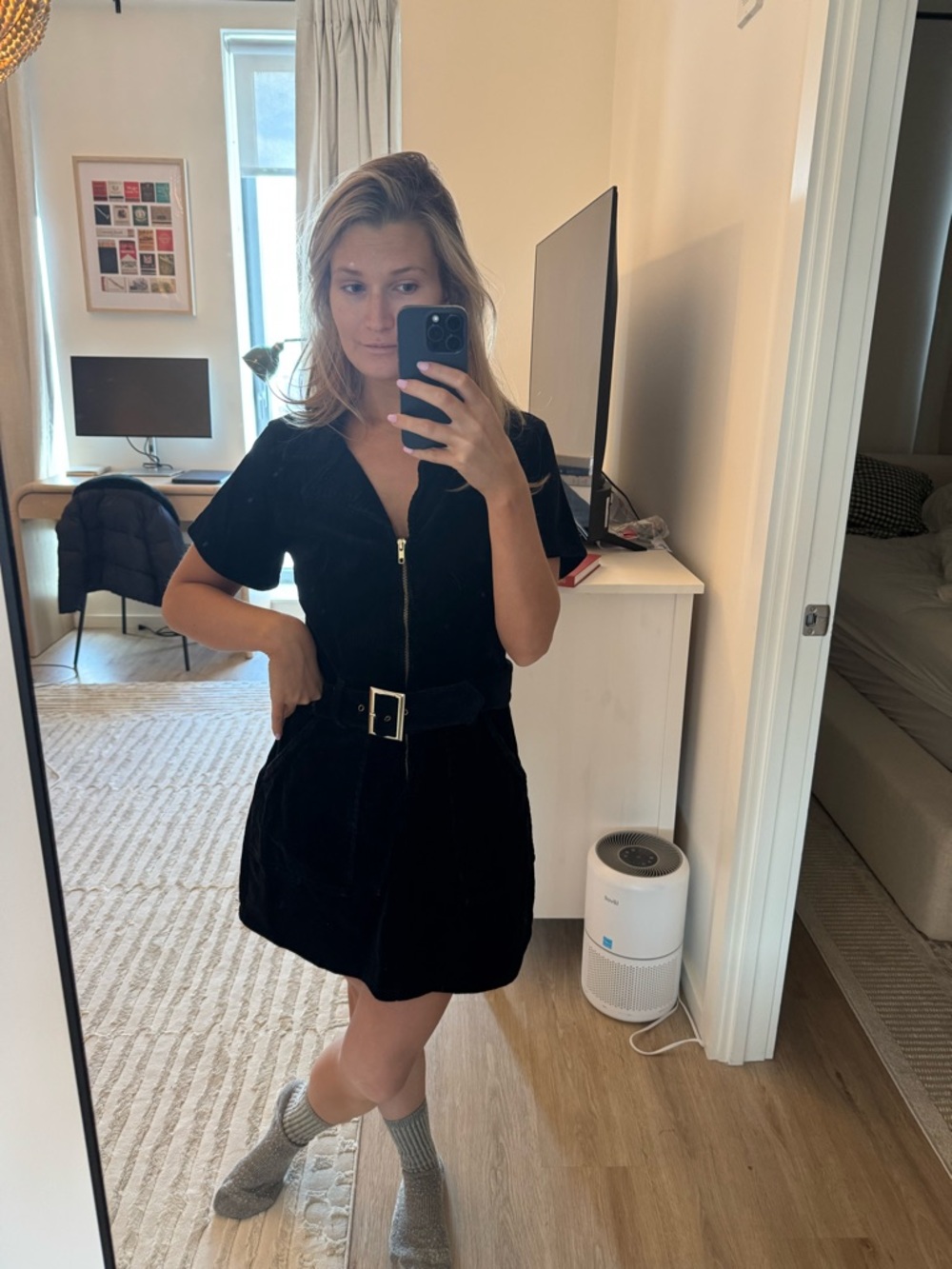 Show Me Your MuMu Black Zip-Front Belted Mini Dress